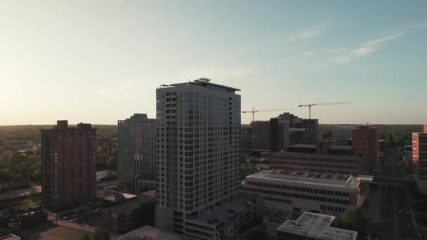 Rising Aerial Parallax High Rise Office Building Sunset Clayton Missouri — Wideo stockowe