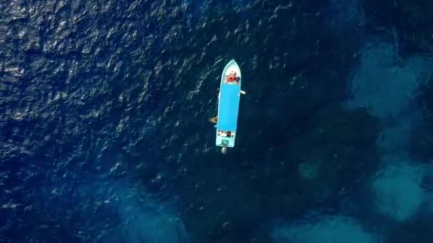 Aerial Bird Eye View Tourists Enjoying Deep Diving Docked Motor — Vídeos de Stock