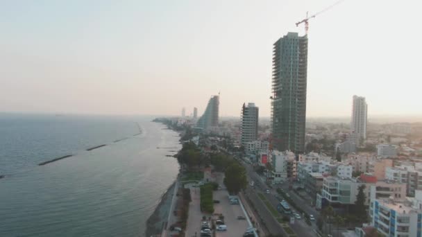 Beautiful Aerial Limassol Cyprus Golden Hour — 비디오