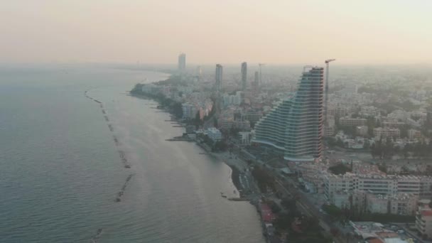 Skyscrapers Coastline Limassol Cyprus Sunset — Vídeos de Stock