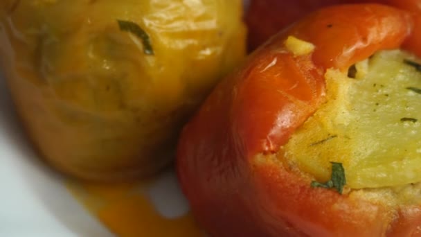 Stuffed Peppers Dish Plate Close Traditional Meal Different Fillings Including — стокове відео