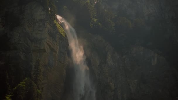 Top Oltschibach Waterfall Sunny Summer Day Switzerland — ストック動画