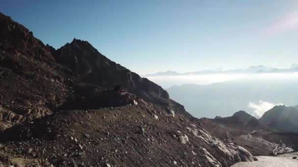 Push Rocky Mountains Swiss Alps Sunrise Summer Drone Landscape — Vídeos de Stock