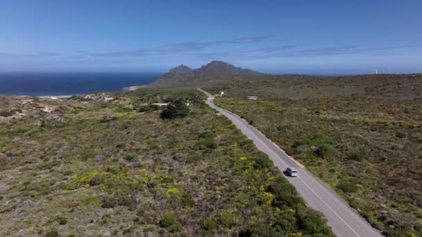 Aerial Drone Shot Van Driving Beautiful Coastal Road Cape Point — ストック動画
