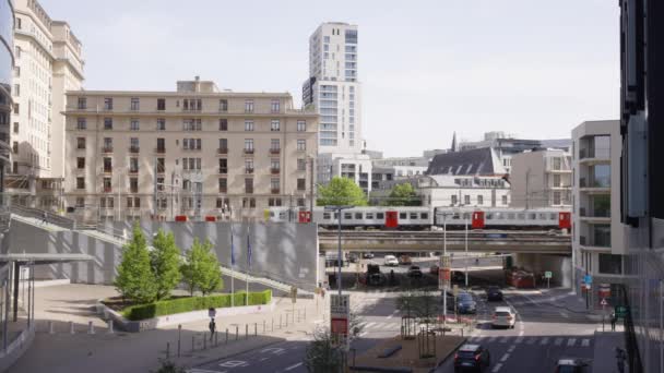 Train Passing European Union Quarter Brussels Belgium Concept City Life — Vídeo de Stock