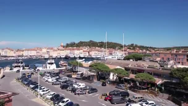 Saint Tropez France Aerial View Port Boats Buildings Cote Azur — Stockvideo