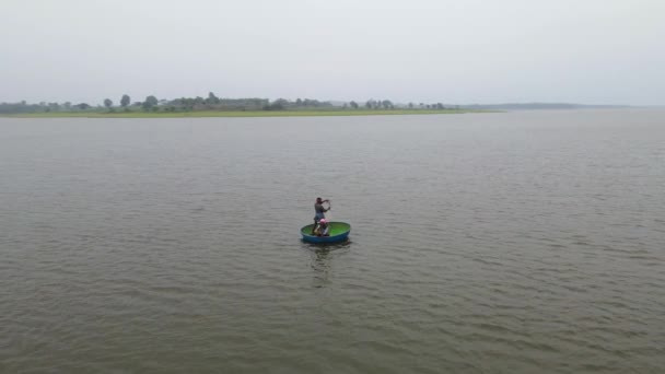 Fishing Greenery Forest Mountain Lake Wide Top Drone View Karnataka — Stock Video