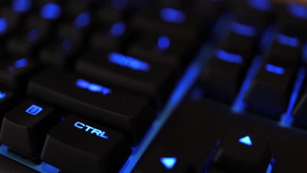 Blue Backlit Keyboard Ctrl Key Highlighted Been Pressed — Stock video