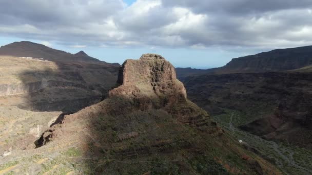 Wonderful Aerial Shot Ansite Fortress Island Gran Canaria Ancient Aboriginal — 图库视频影像