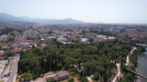 Aerial View Downtown Podgorica Montenegro Central Buildings Sunny Summer Day — Vídeo de stock