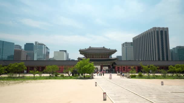 Heungnyemun Gate Yeongjegyo Bridge Gyeongbokgung Palace View Government Seoul Building — Stockvideo