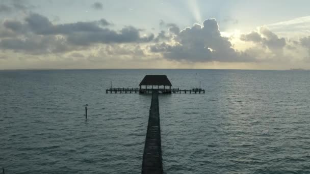 Aerial Drone Shot Wooden Pier Sea Water Mexico North America — Vídeos de Stock