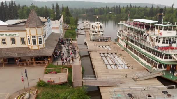 Drone Video Riverboat Discovery Στον Ποταμό Τσένα Στο Fairbanks Κατά — Αρχείο Βίντεο