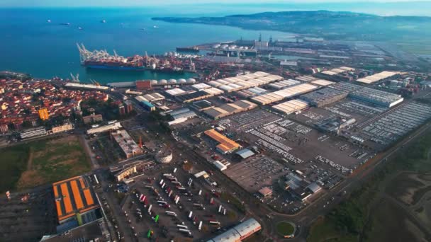 Aerial View Industrial Port Skocjanski Bay Koper Slovenia — Stockvideo