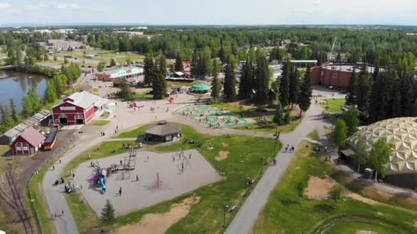 Drone Video Tanana Valley Railroad Pioneer Park Fairbanks Summer Day — Stockvideo