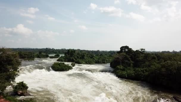 Aerial Drone View Rapids Waterfalls Beautiful Nile River Uganda Drone — Stock Video