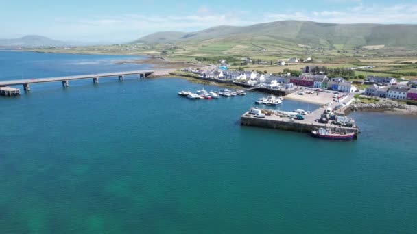 Portmagee Harbour County Kerry Ireland Road Bridge Valentia Island Drone — Wideo stockowe