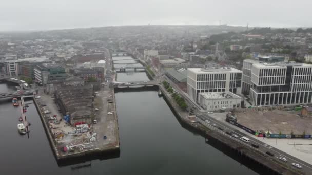 Cork Ireland Aerial Drone View Bridges River Lee — Stockvideo