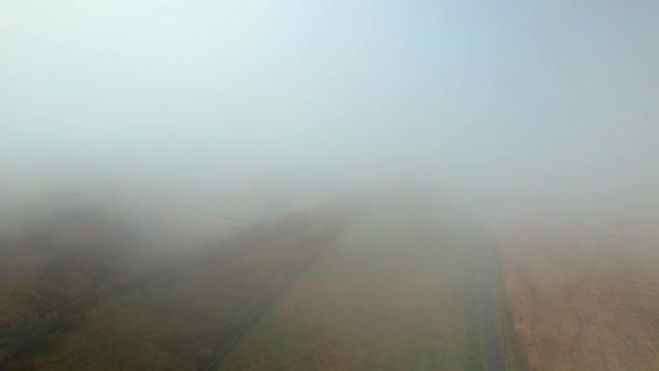 Low Aerial Drone Flight Very Foggy Weather North York Moors – Stock-video