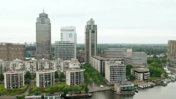 High Rise Buildings Skyscrapers Amsterdam Netherlands Aerial Approach — Vídeo de Stock