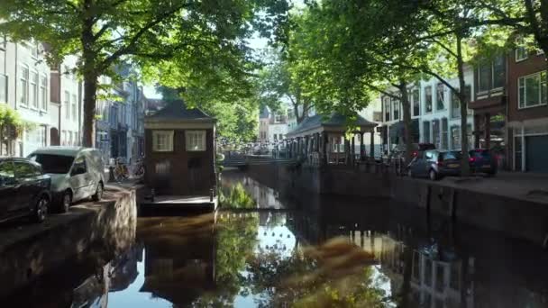 Visbank Canal Hoge Gouwe Gouda Netherlands Aerial — Stok video