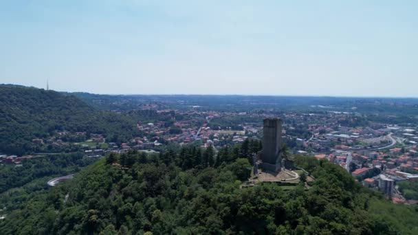 Aerial View Castello Baradello Hilltop Next City Como Northern Italy — Vídeos de Stock