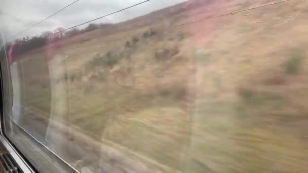 Natural Scenery Viewed Glass Window Intercity High Speed Rail Service — стокове відео