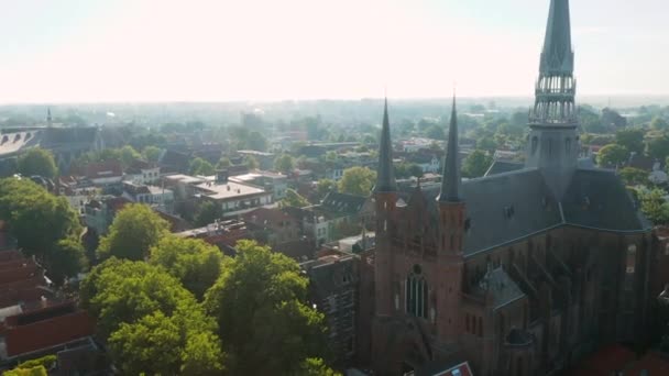 Aerial View Gouwekerk Church Gouda Netherlands Pullback – stockvideo