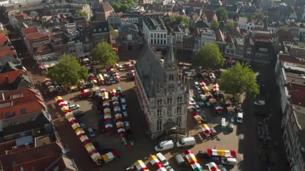 Aerial View Gouda 15Th Century Town Hall Market Gouda Netherlands — Stockvideo