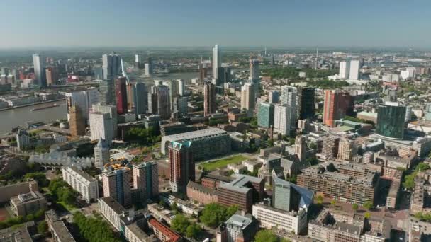 Downtown Rotterdam Skyline Daytime South Holland Netherlands Aerial — kuvapankkivideo