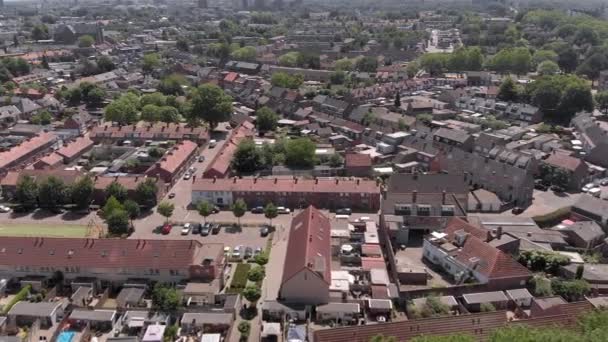 Aerial View Drone Flying Dutch Neighborhood Summer Day Loads Terraced — Stockvideo