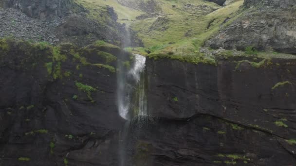 Small Waterfall Iceland Drone Video One Spot — Stock Video