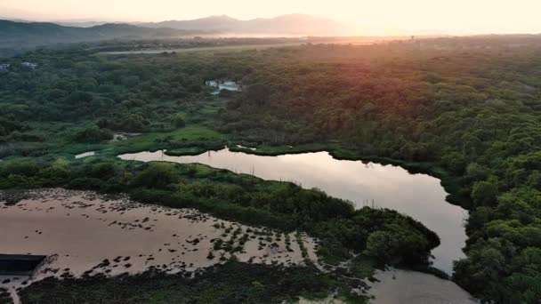 Sun Rising Puerto Escondido Jungle Lake Mexico Paradise Aerial Drone — Stock Video