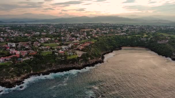 Travel Puerto Escondido Carrizalillo Jungle Beach Destination Aerial Drone — Stock Video