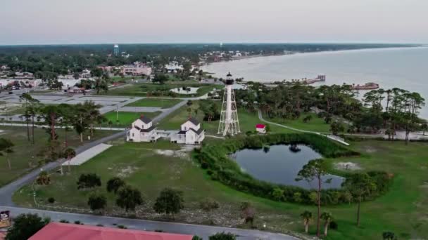 Aerial Flight Cape San Blas Lighthouse Relocated Port Joe Florida — Vídeos de Stock