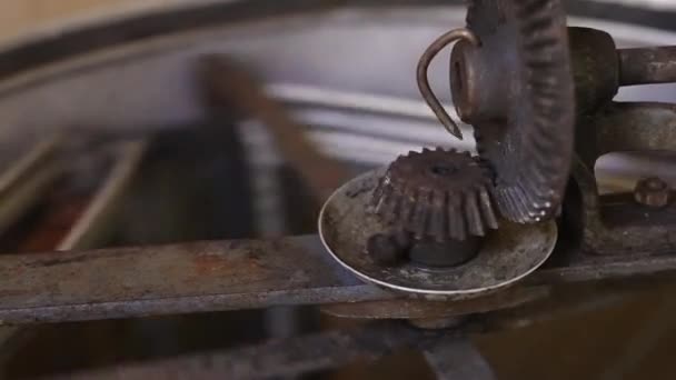 Κοντινό Πλάνο Των Περιστρεφόμενων Μερών Του Μέλι Extractor Machine Περιστροφή — Αρχείο Βίντεο