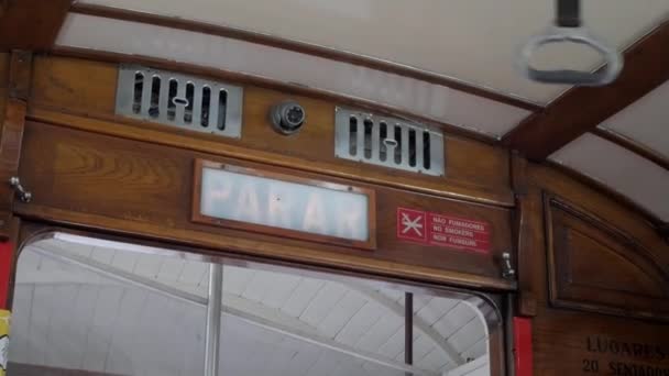 Lisbon Historical Cable Tram Next Stop Announcement Sign Flashing Safety — Video Stock