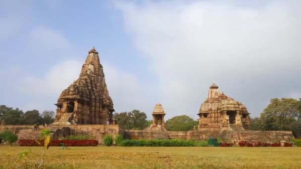 Timelapse Van Kandariya Mahadev Jagdamba Tempel Westelijke Groep Van Tempels — Stockvideo