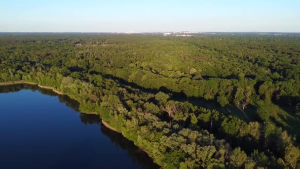 Horizon Large City Forest Lake Breathtaking Aerial View Flight Panorama — Video
