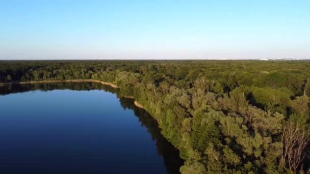 Unspoiled Nature Lake Bathers Wonderful Aerial View Flight Panorama Overview — Stock Video