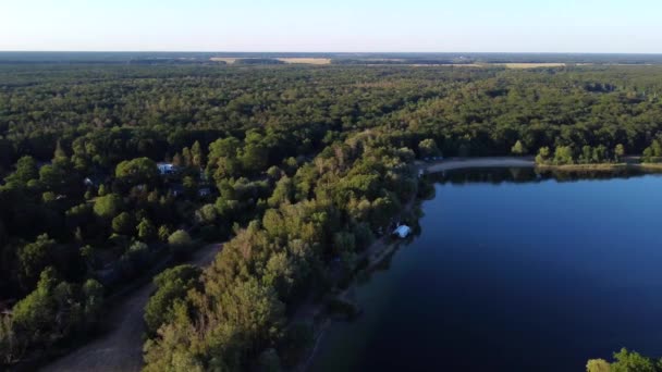 Cloud Sky Bathers Lake Beach Tranquil Aerial View Flight Panorama — Video