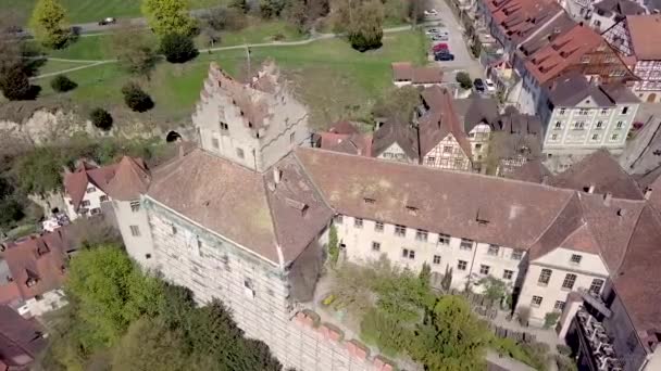 Medieval Meersburg Castle Aerial Drone View Close Shot Roof — Video Stock