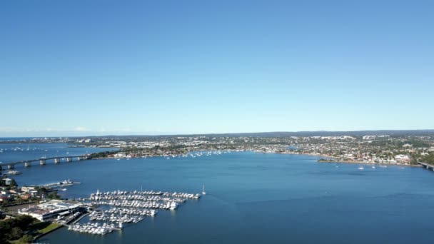 Ocean Waterfont Properties Boats Marina Beautiful Aerial View Featuring Blue — 비디오