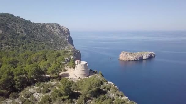 Torre Des Molar Cliff Rocky Coast Port Sant Miquel Ibiza — Stock video