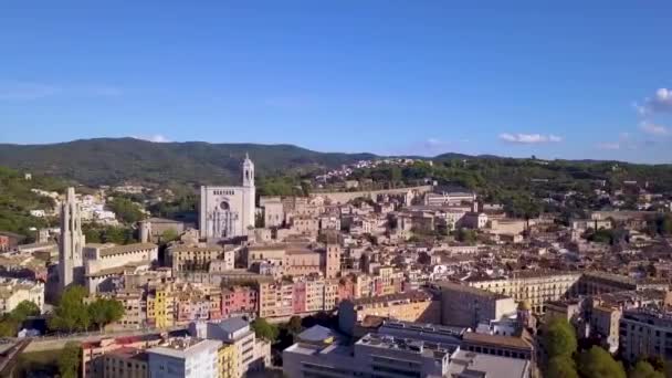 Aerial Shot Girona City Spain Picturesque Colorful Houses — Stockvideo