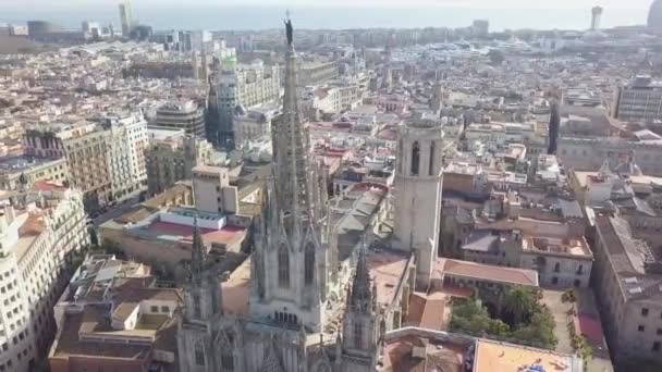 Aerial View Tower Cathedral Barcelona Old Town Barcelona — 图库视频影像