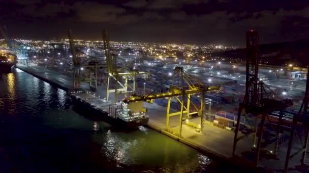 Freight Harbour Night Barcelona Cranes Loading Cargo Shipping — Videoclip de stoc