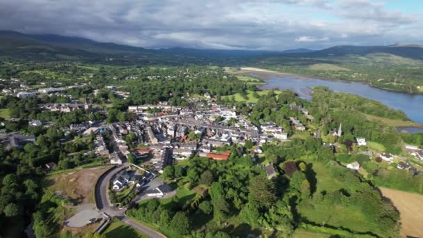 Kenmare County Kerry Ireland High Panning Drone Aerial View — стоковое видео