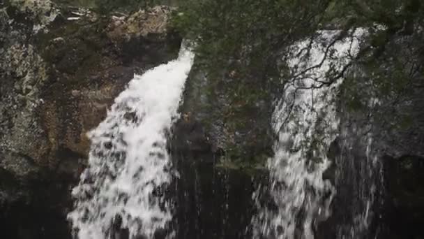 Slow Motion Waterfall Rain Forest Front Cave Close — Wideo stockowe