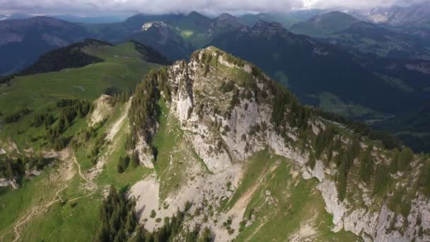 Aerial View Mountain Top French Alps Cinematic Light — 비디오
